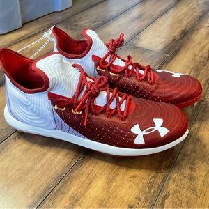 Under Armour Harper 4 Low St Metal Baseball Cleats White Red Mens Choose Size 15